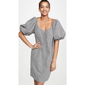 Mara Hoffman Swim Gingham Puff Sleeve Tie Back Mini Dress L Cotton Black White